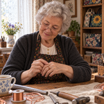 Brigittes Kupferring „Klette“ – Brigitte im Atelier