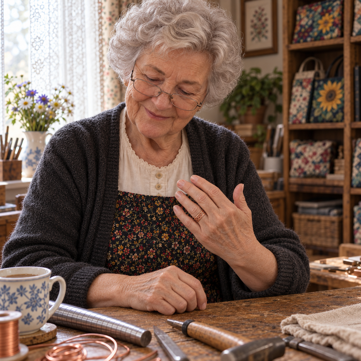 Brigittes Kupferring „Glut“ – Brigitte im Atelier