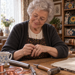 Brigittes Kupferring „Stamm“ – Brigitte im Atelier