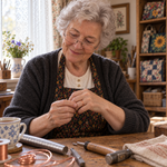 Brigittes Kupferring „Herdfeuer“ – Brigitte im Atelier