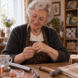 Brigittes Kupferring „Herdfeuer“ – Brigitte im Atelier