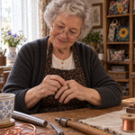 Brigittes Kupferring „Farn“ – Brigitte im Atelier