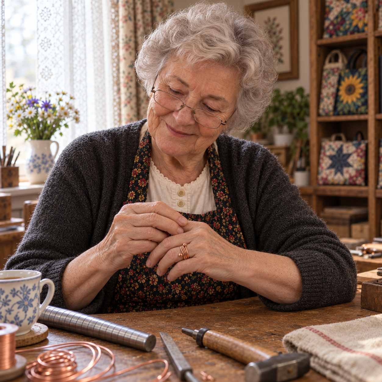 Brigittes Kupferring „Schlick“ – Brigitte im Atelier