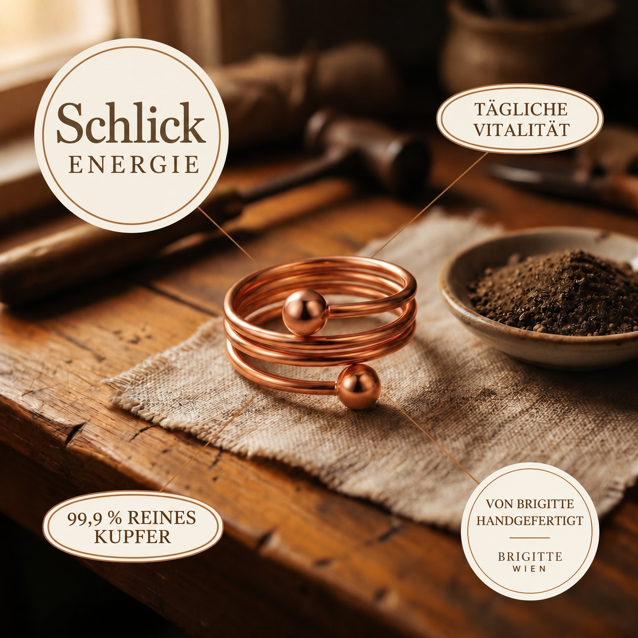 Brigittes Kupferring „Schlick“ – Eigenschaften