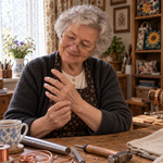 Brigittes Kupferring „Wurzel“ – Brigitte im Atelier