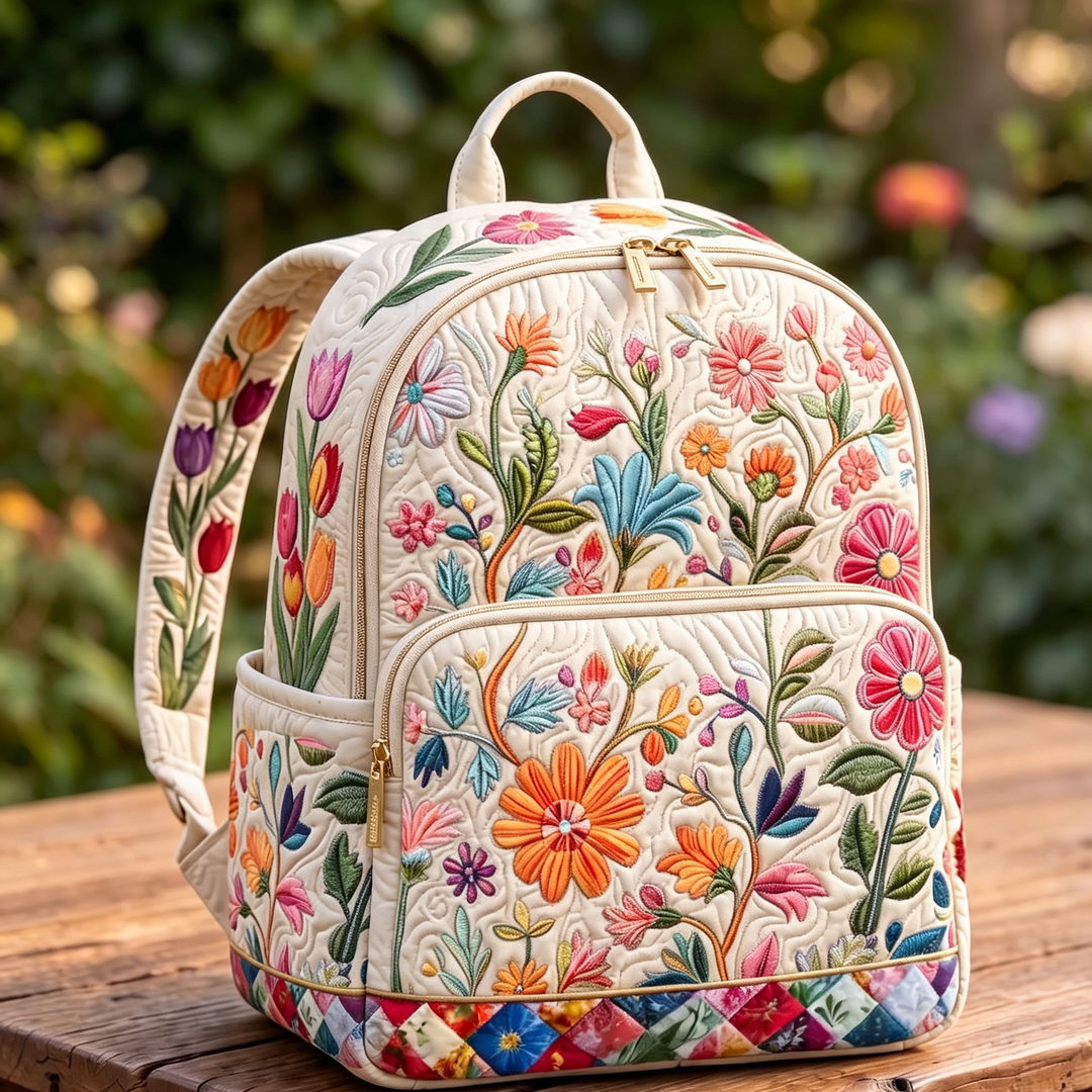 Gesteppter Rucksack – Bunte Wildblumen von Brigitte Wien