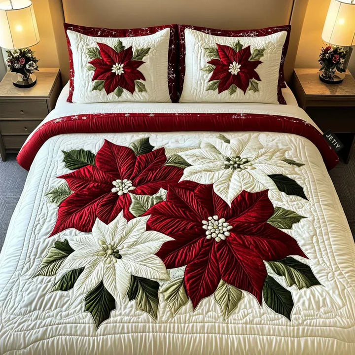 3-teiliges gestepptes Bettwäsche-Set – Winterliche Weihnachtssterne