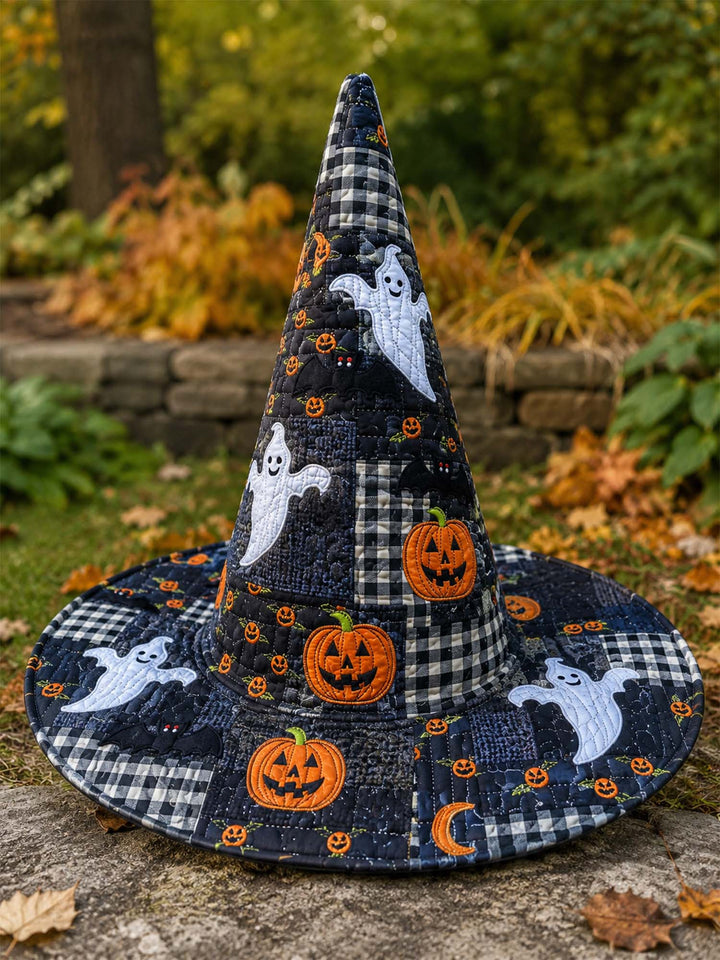 Handgefertigter gesteppter Hexenhut – Halloween-Gespenster