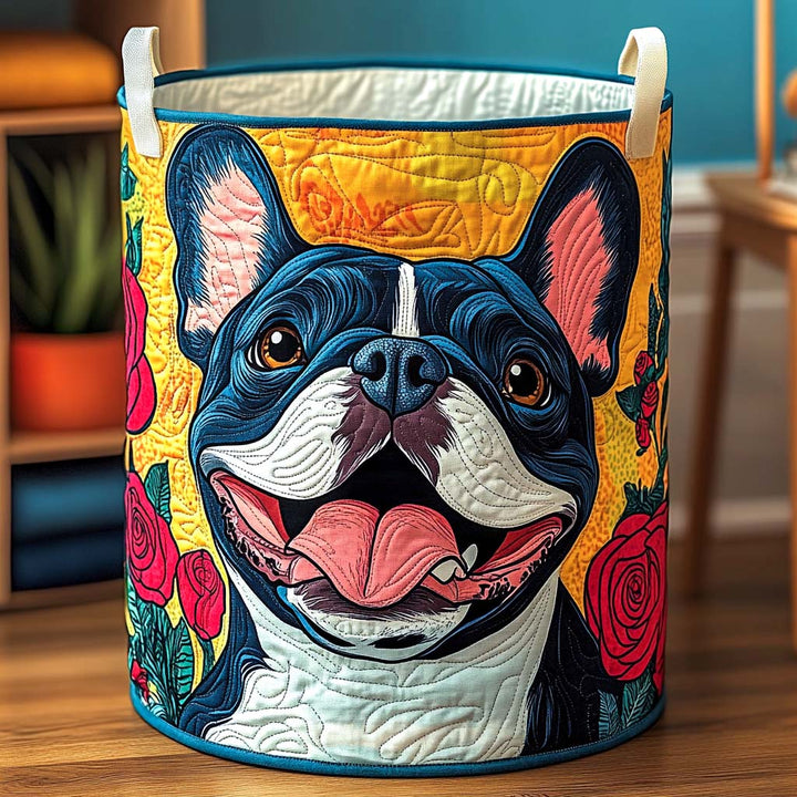 Gesteppter Wäschekorb – mit Französischem Bulldog und Blumen NCU0NXD546