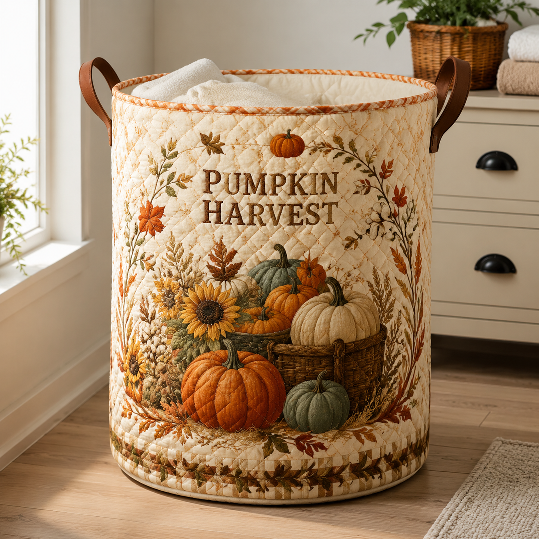 Gesteppter Wäschekorb – Herbstliche Kürbisernte