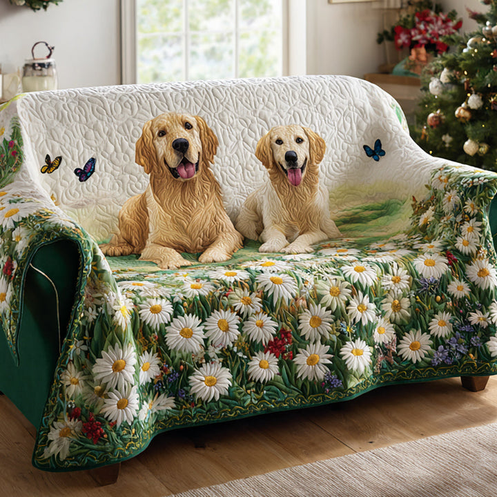 Gesteppter Sofabezug – mit Golden Retriever und Gänseblumen NCU0HH983