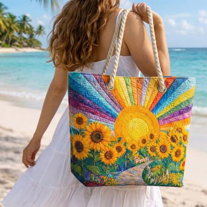Handgefertigte Strandtasche | Regenbogen Sonne