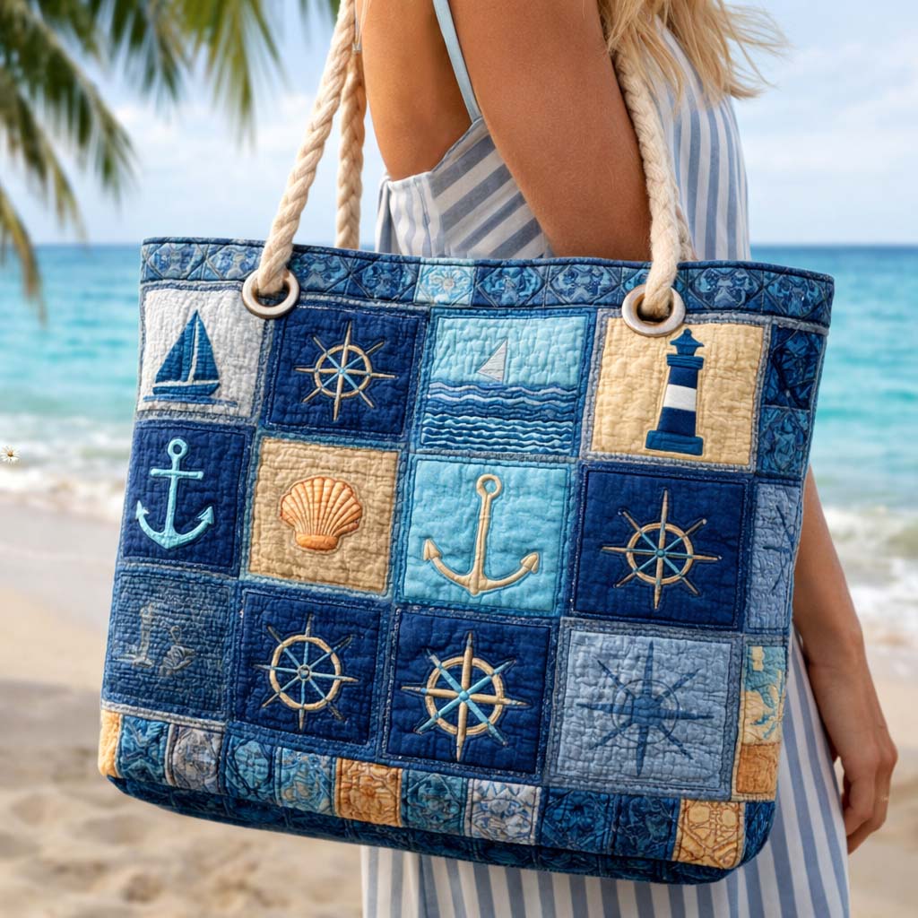 Handgefertigte Strandtasche | Nautisches Blau