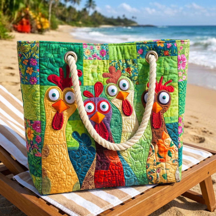 Handgemachte Strandtasche | Fröhliches Huhn