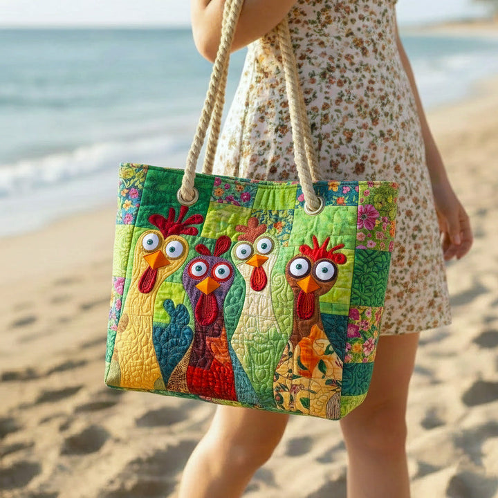 Handgemachte Strandtasche | Fröhliches Huhn