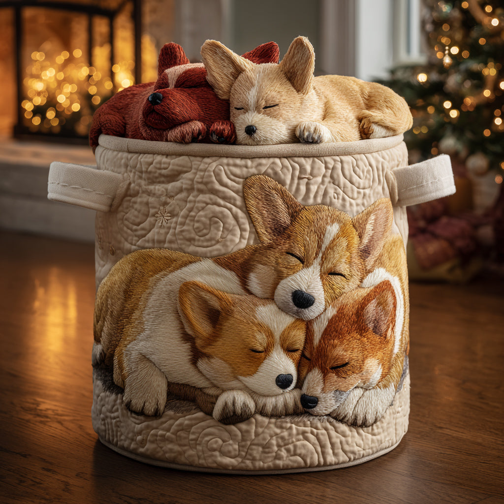 Gesteppter Wäschekorb – mit weihnachtlichem Corgi NCU0DV1144