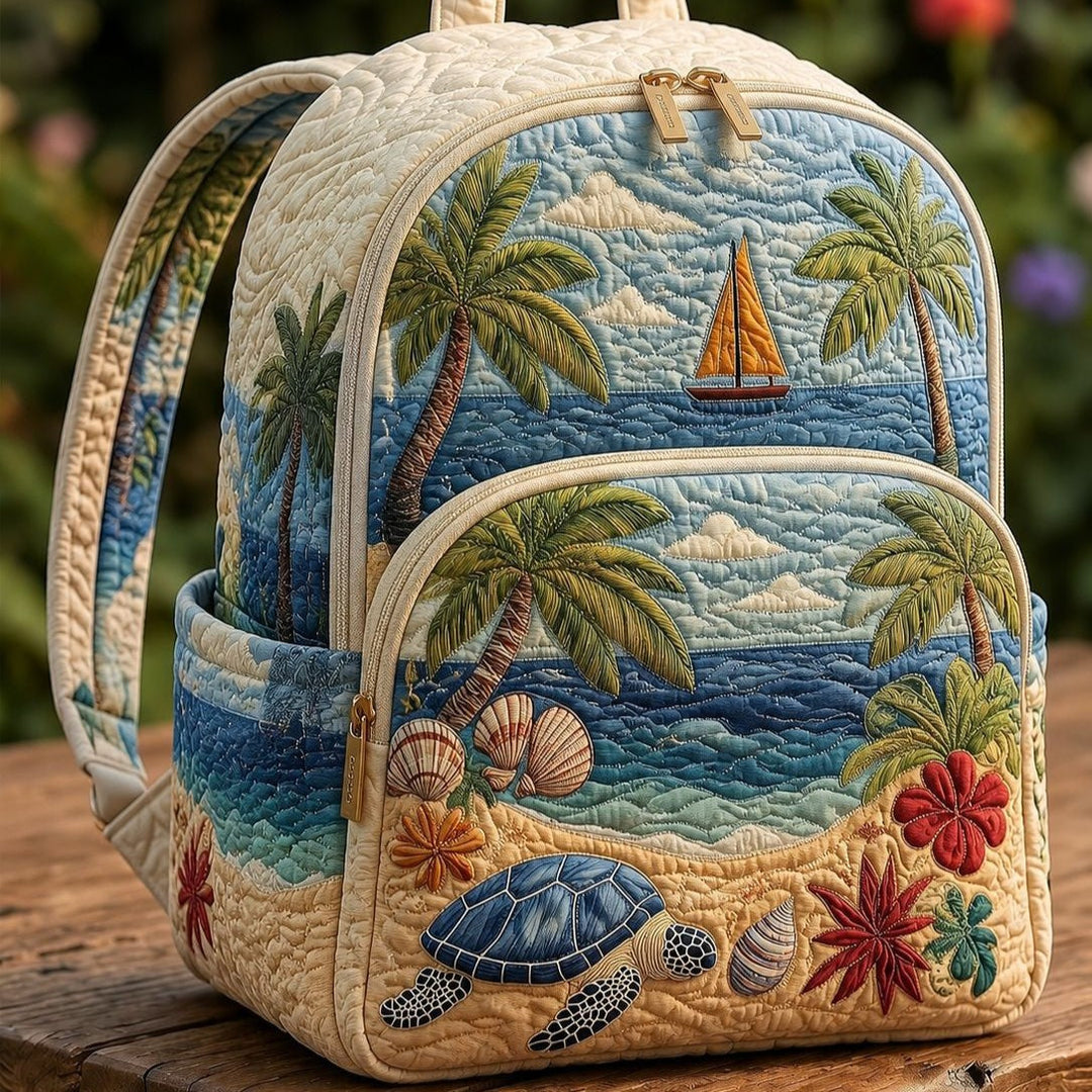 Gesteppter Rucksack – Meeresschildkröte am Tropenstrand von Brigitte Wien