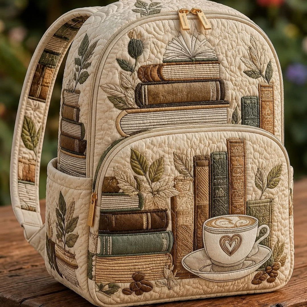 Gesteppter Rucksack – Bücher und Kaffee von Brigitte Wien