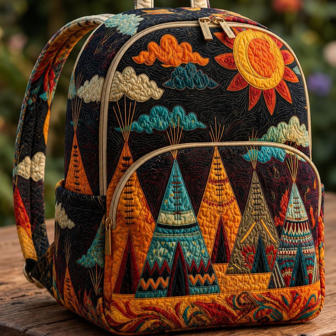 Gesteppter Rucksack – Zelte und Sonne von Brigitte Wien
