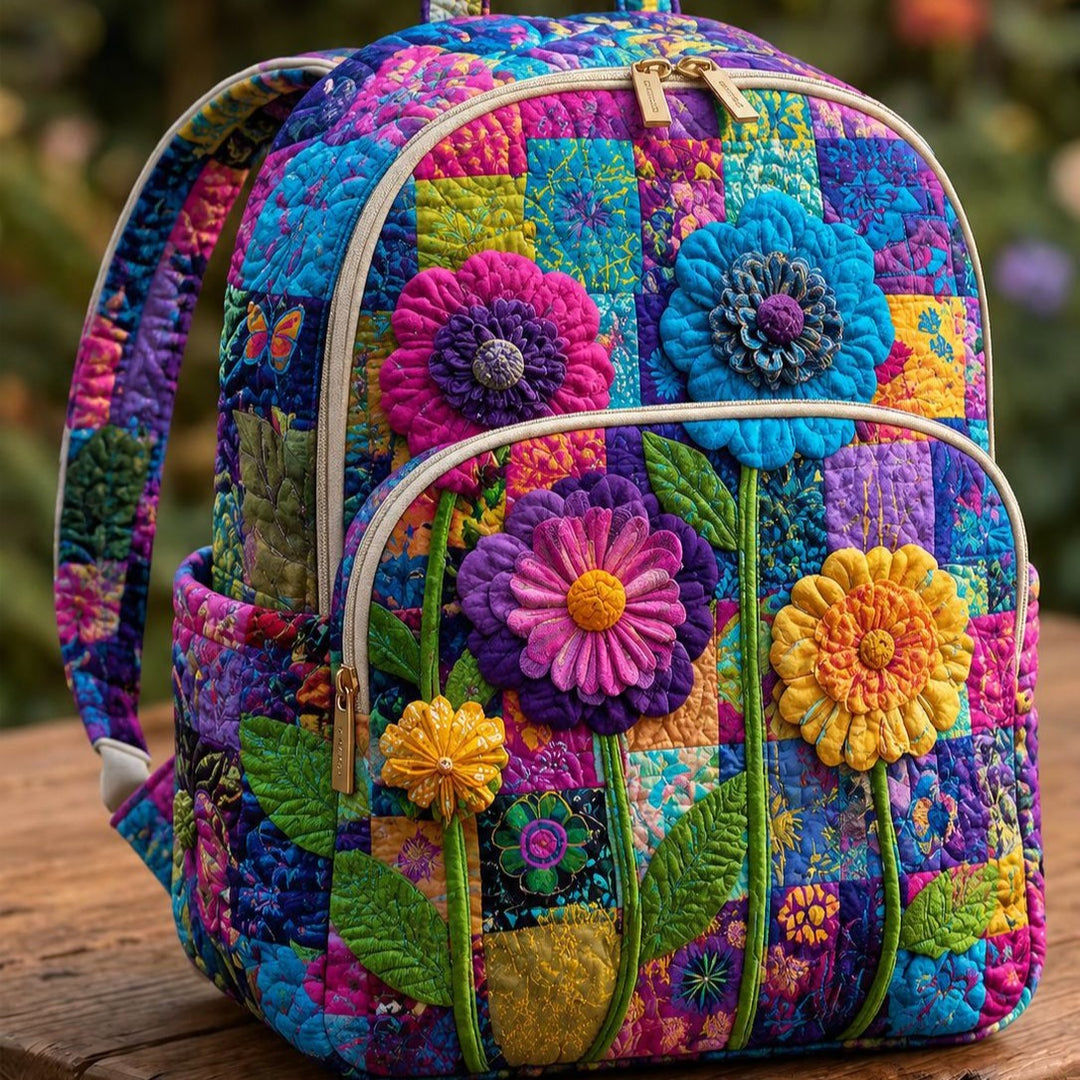 Gesteppter Rucksack – Bunte Blüten von Brigitte Wien