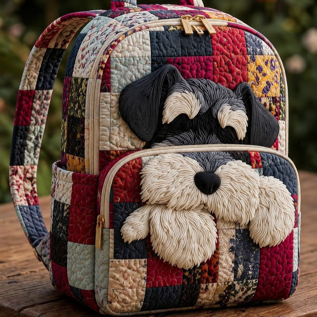 Gesteppter Rucksack – Schnauzer im Stoffmuster von Brigitte Wien