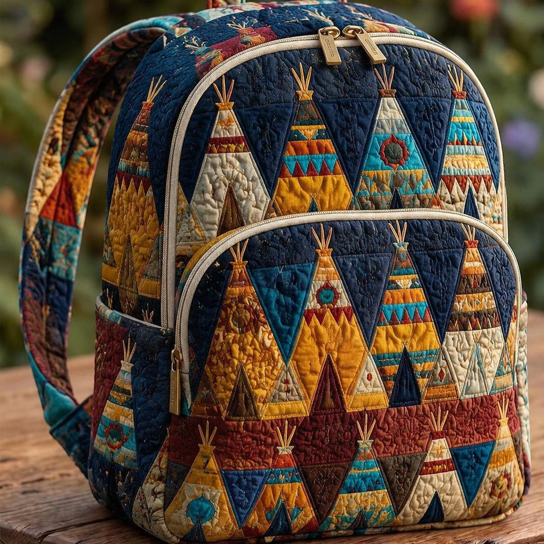Gesteppter Rucksack – Zelte im Stoffmuster von Brigitte Wien