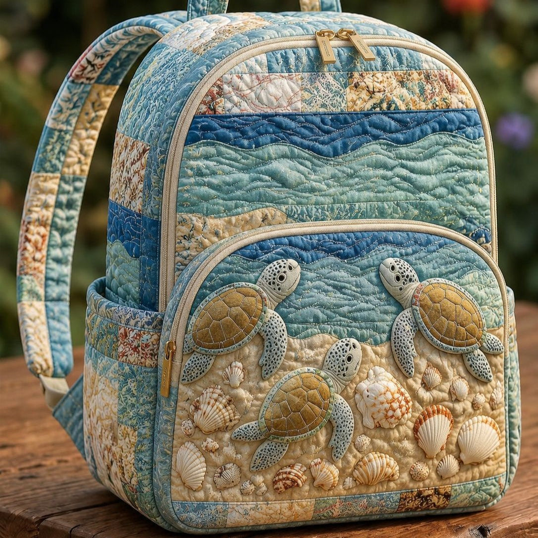Gesteppter Rucksack – Meeresschildkröten und Muscheln von Brigitte Wien