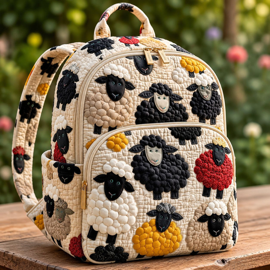 Gesteppter Rucksack – Schafe im Stoffmuster von Brigitte Wien