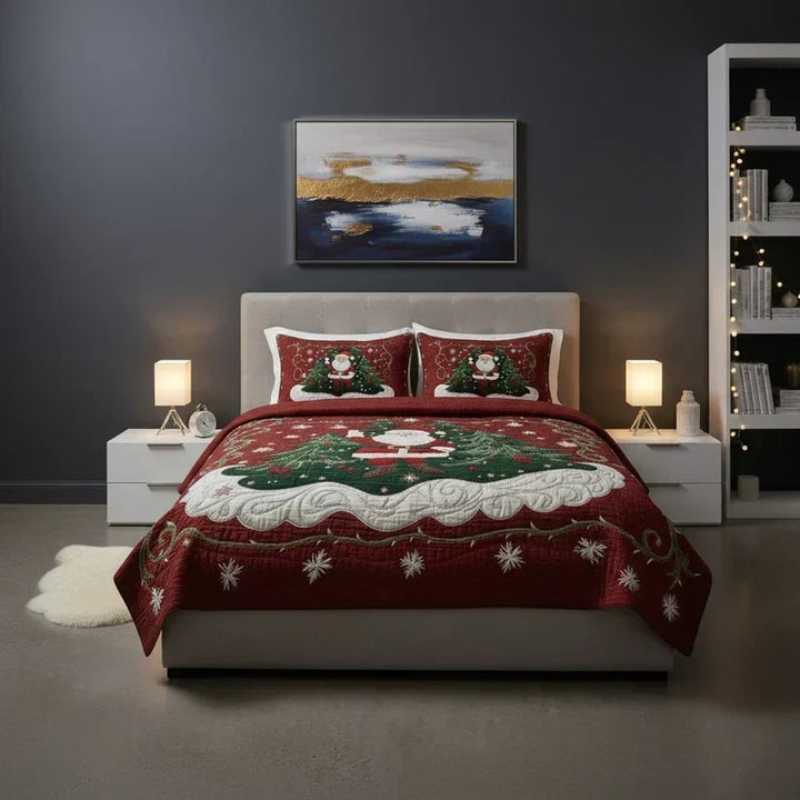 3-teiliges gestepptes Bettwäsche-Set – Weihnachtsmann-Labor