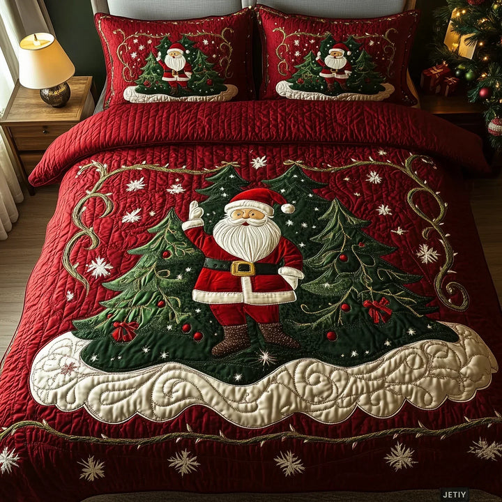 3-teiliges gestepptes Bettwäsche-Set – Weihnachtsmann-Labor