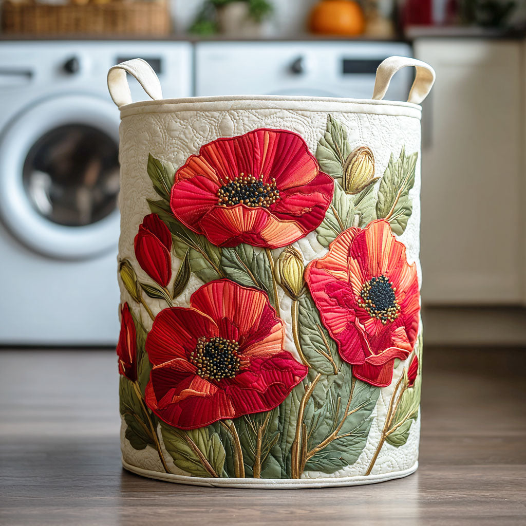 Gesteppter Wäschekorb – mit roten Mohnblumen NCU0NTD458