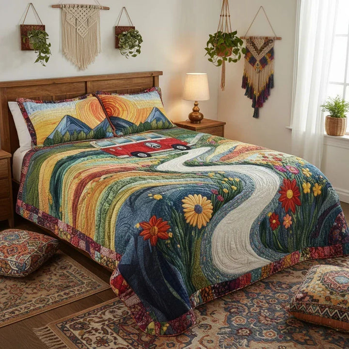 3-teiliges gestepptes Bettwäsche-Set – Vintage Reise