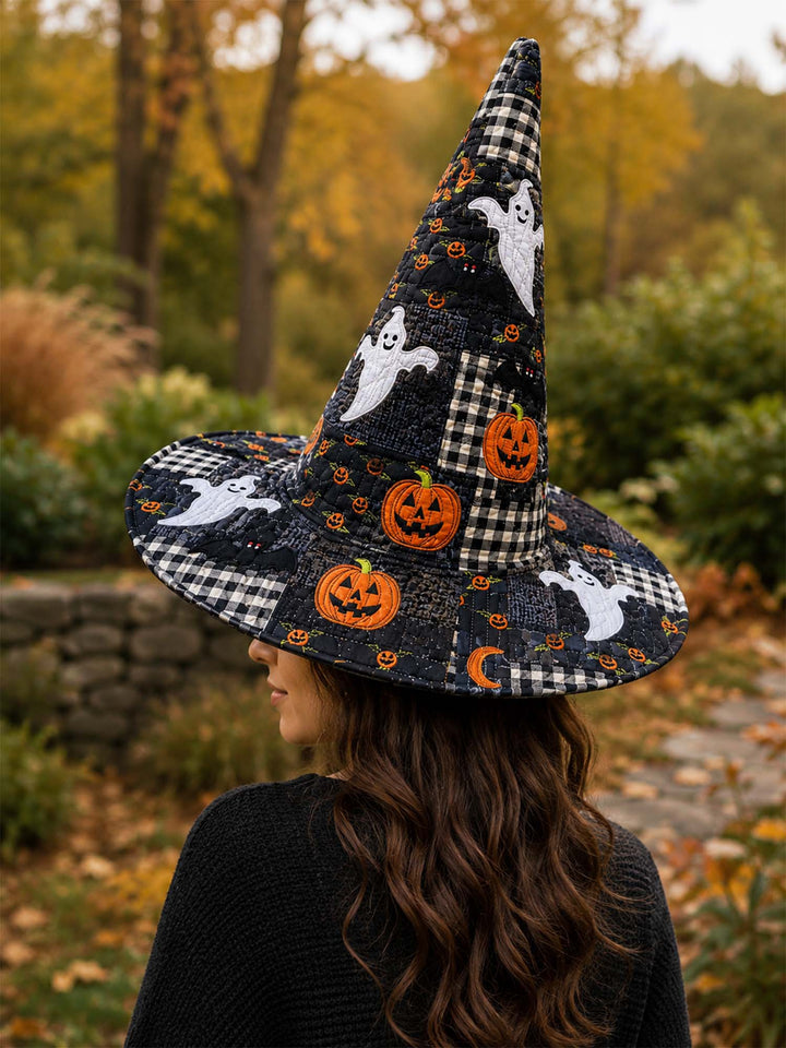 Handgefertigter gesteppter Hexenhut – Halloween-Gespenster