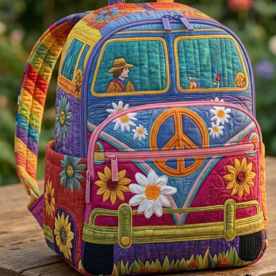Gesteppter Rucksack – Bunter Hippie-Bus von Brigitte Wien