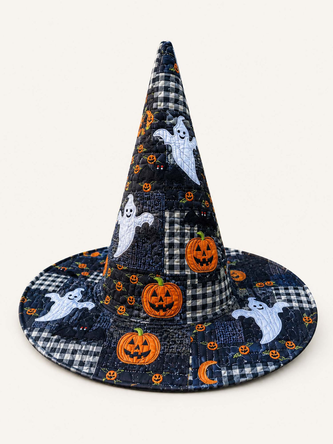 Handgefertigter gesteppter Hexenhut – Halloween-Gespenster