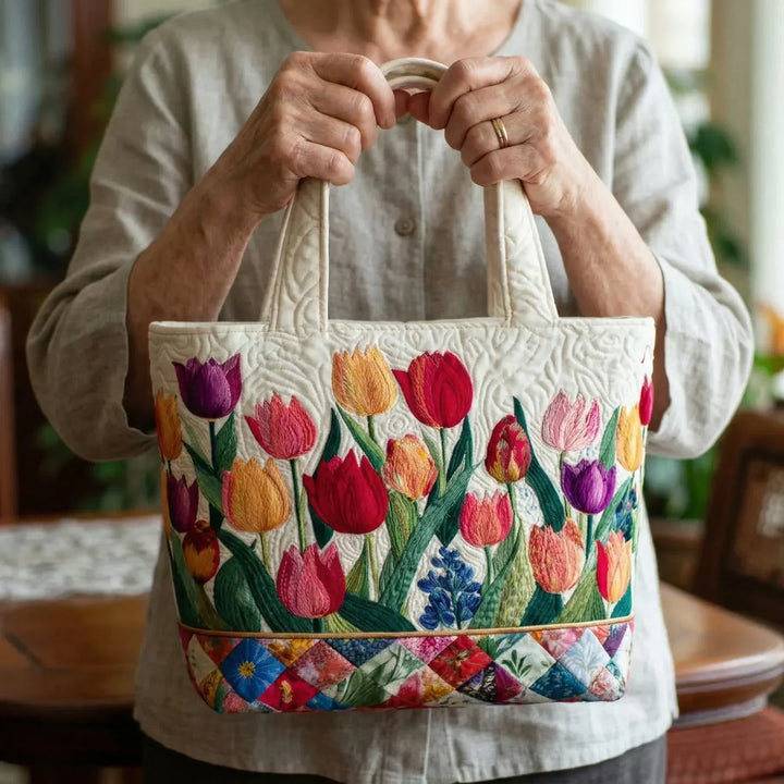 Handgefertigte Stepptasche – Tulpengarten